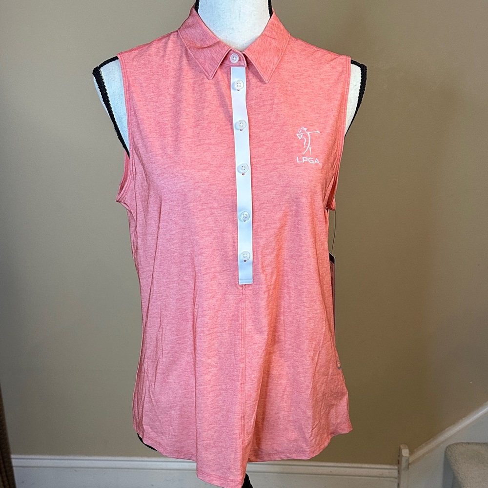 FORAY GOLF Core Sleeveless Polo in Pink - LPGA logo - Picture 4 of 17